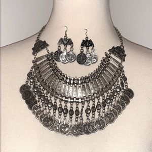 Boho coin necklace & earring set